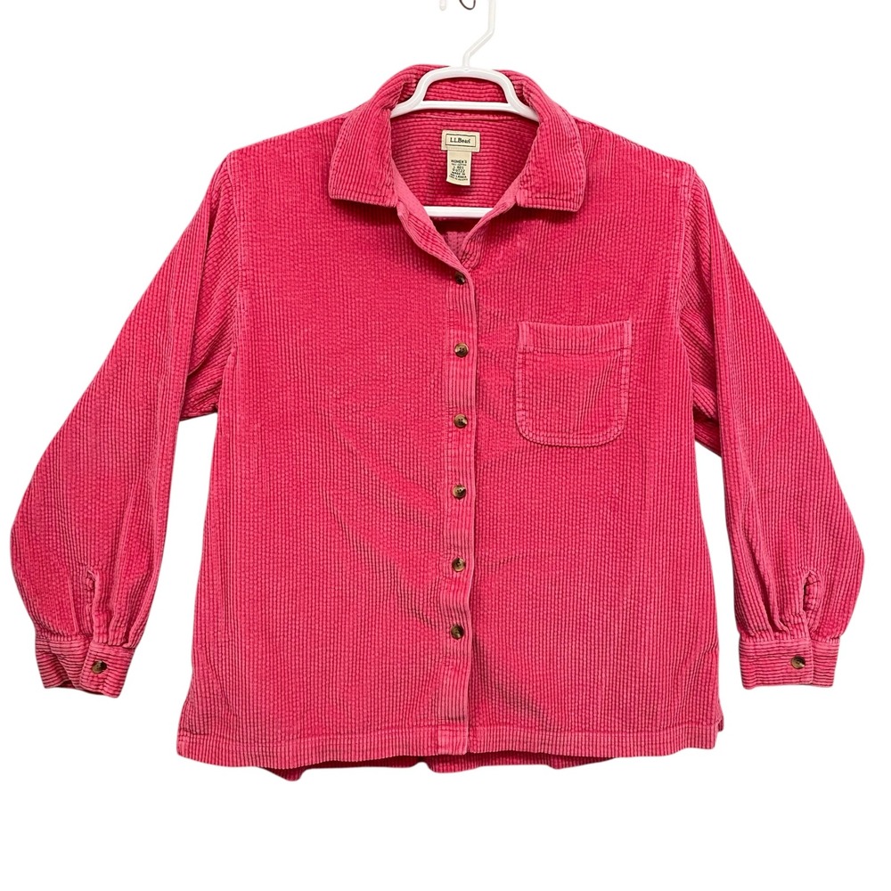 LL Bean Pink Corduroy Shirt Womens Large Regular Wide Wale Cotton Button Down L - Picture 1 of 9